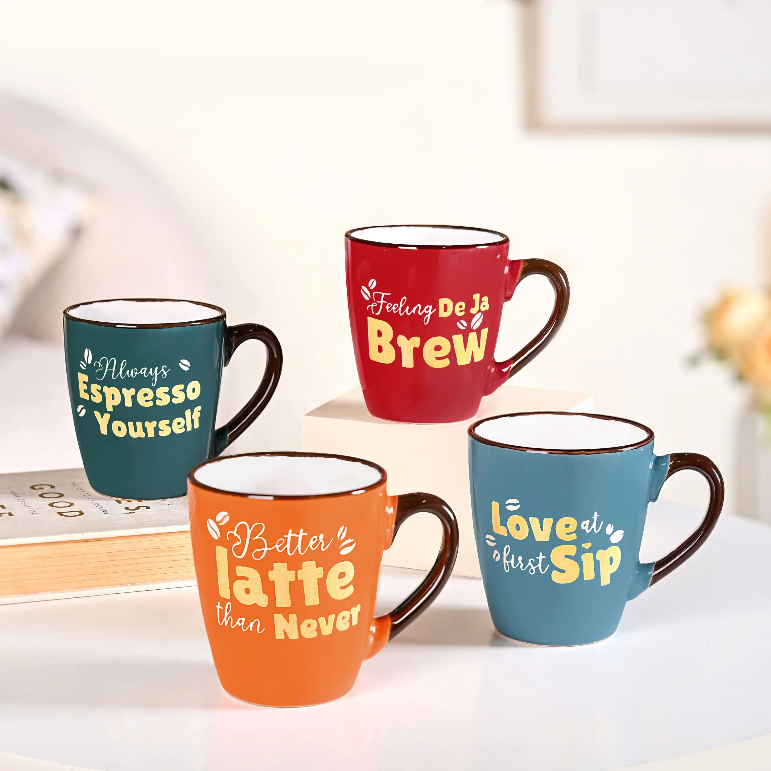 Coffee Quotes Ceramic Mug Set Of 4 210ml - Image 8