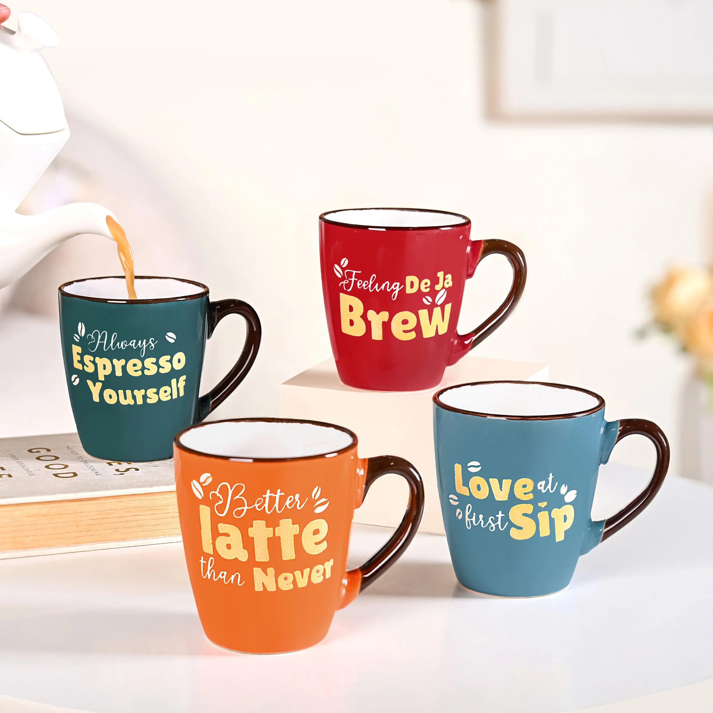 Coffee Quotes Ceramic Mug Set Of 4 210ml - Image 9