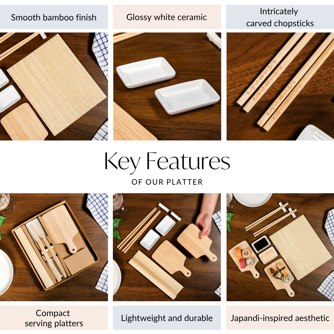 Complete Sushi Set With Rolling Mat And Bamboo Chopsticks Set Of 9 - Image 3