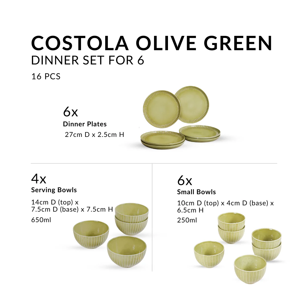 Costola Olive Green 16 Piece Dinner Set For 6 - Image 3
