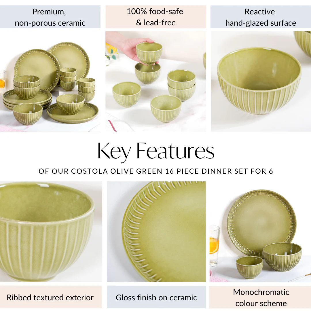Costola Olive Green 16 Piece Dinner Set For 6 - Image 5