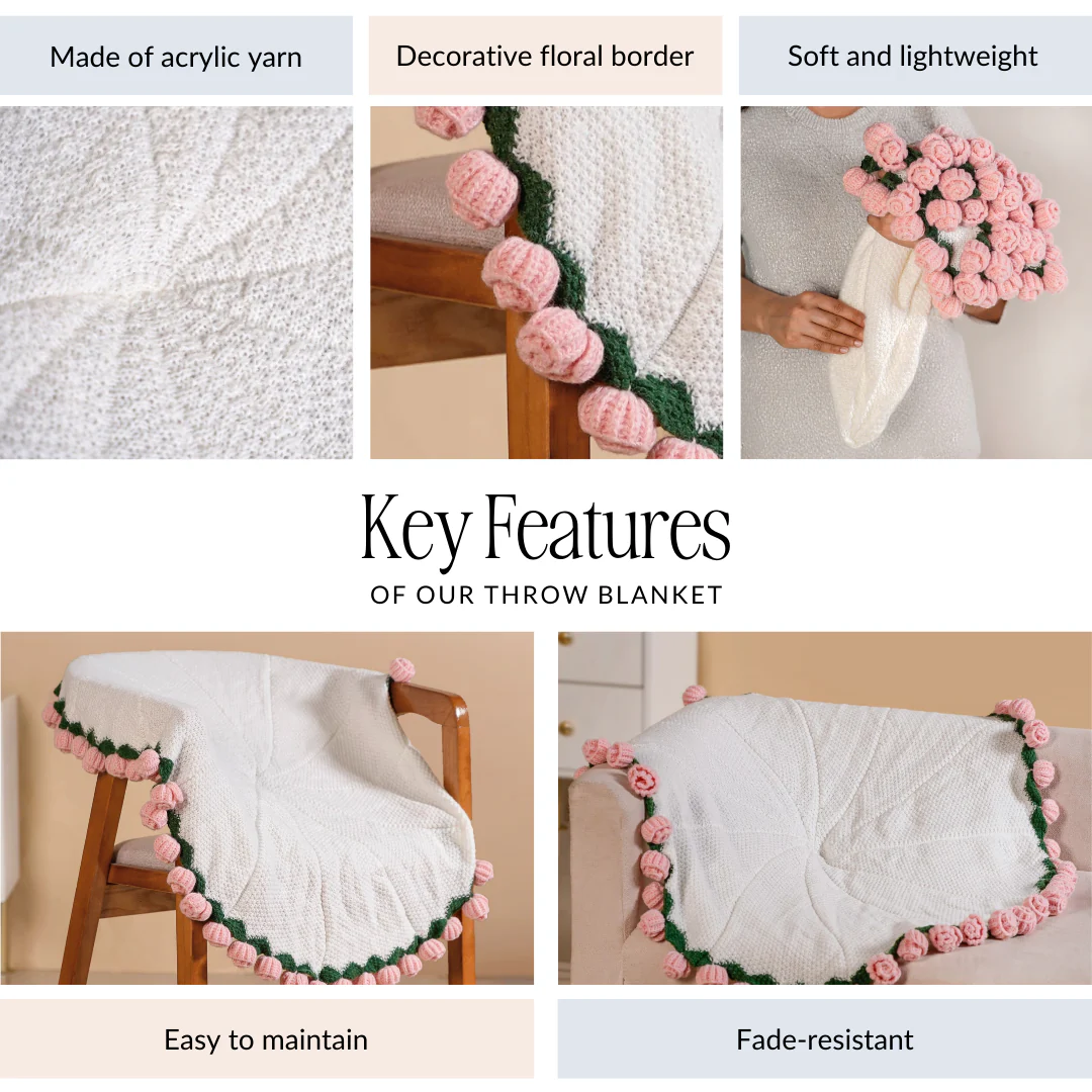 Crochet Flower Bouquet Throw Pink 80cm - Image 5