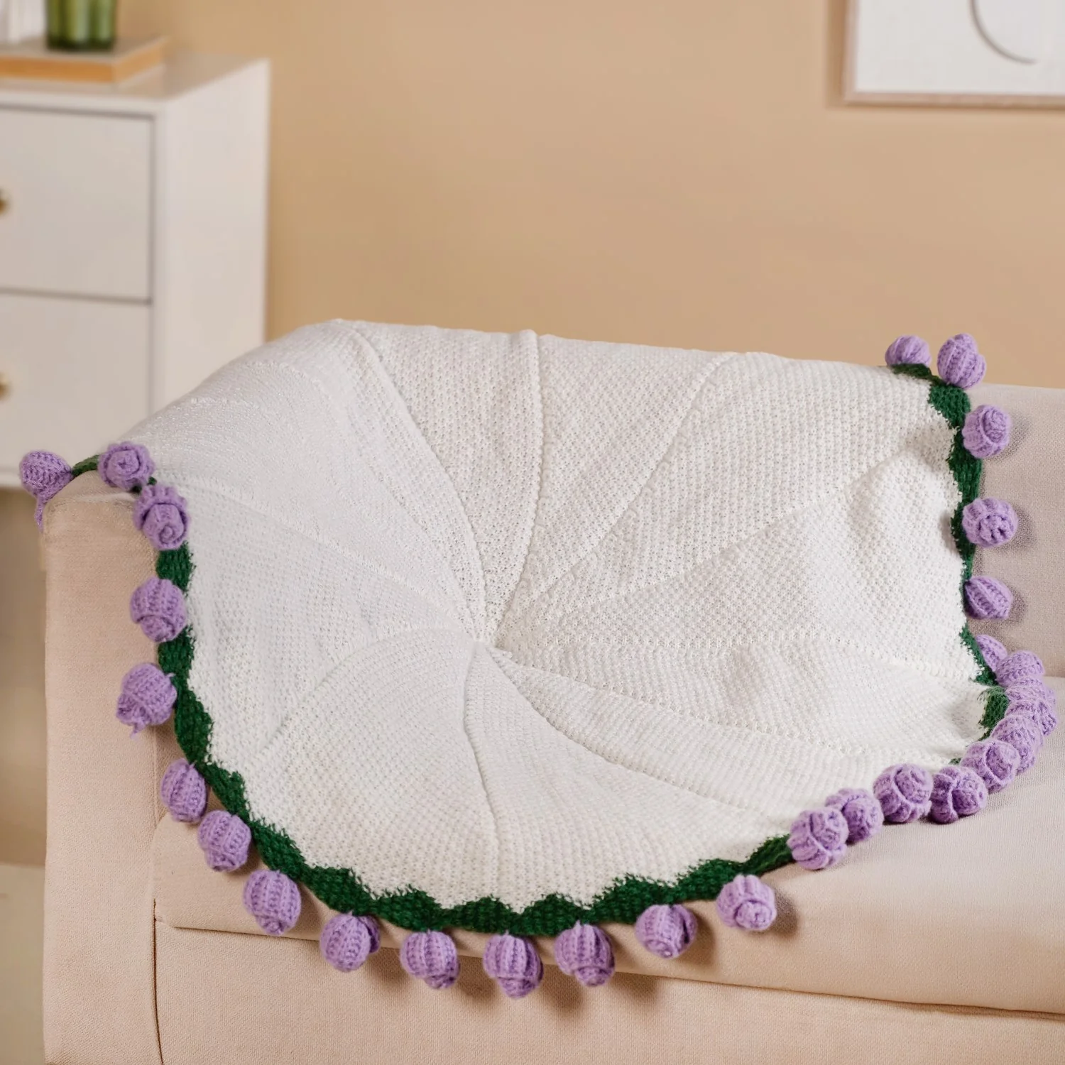 Crochet Flower Bouquet Throw Purple 80cm - Image 2