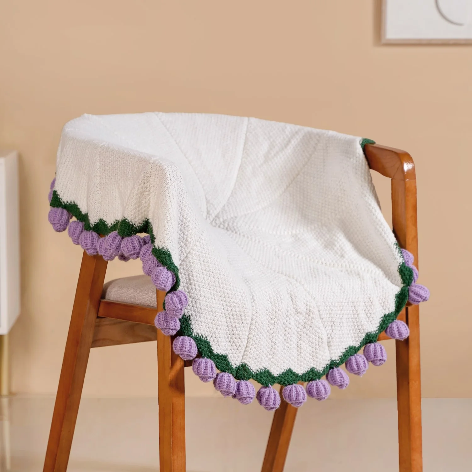 Crochet Flower Bouquet Throw Purple 80cm - Image 8