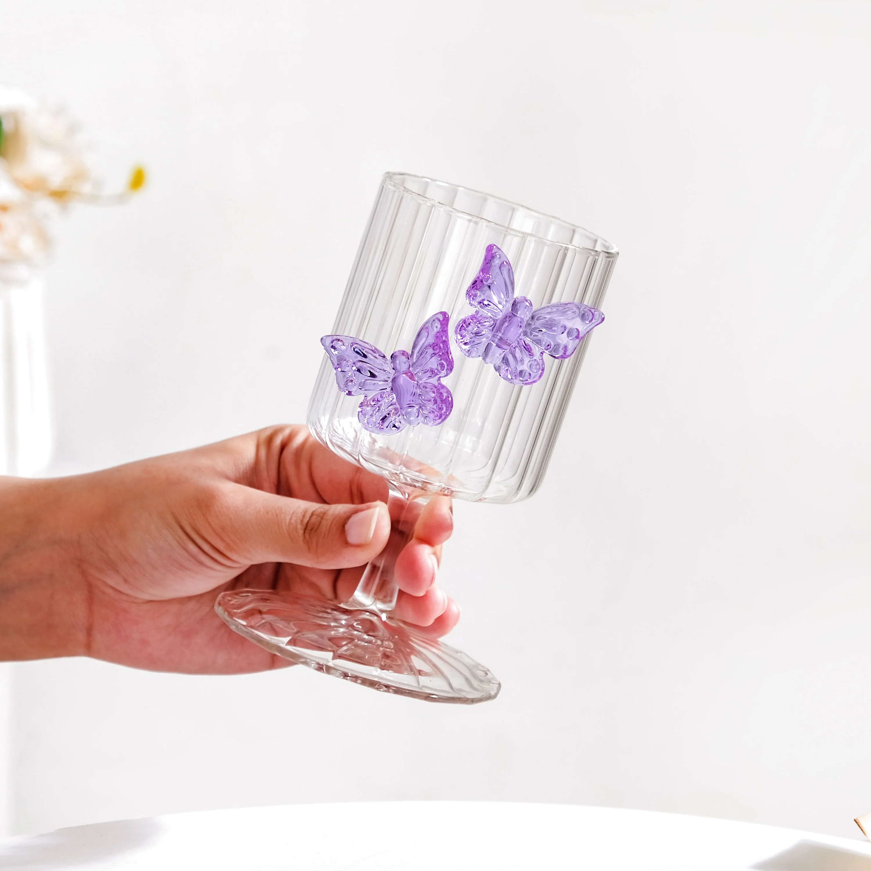 Crystal 3D Butterfly Wine Glass Lavender 250ml - Image 3