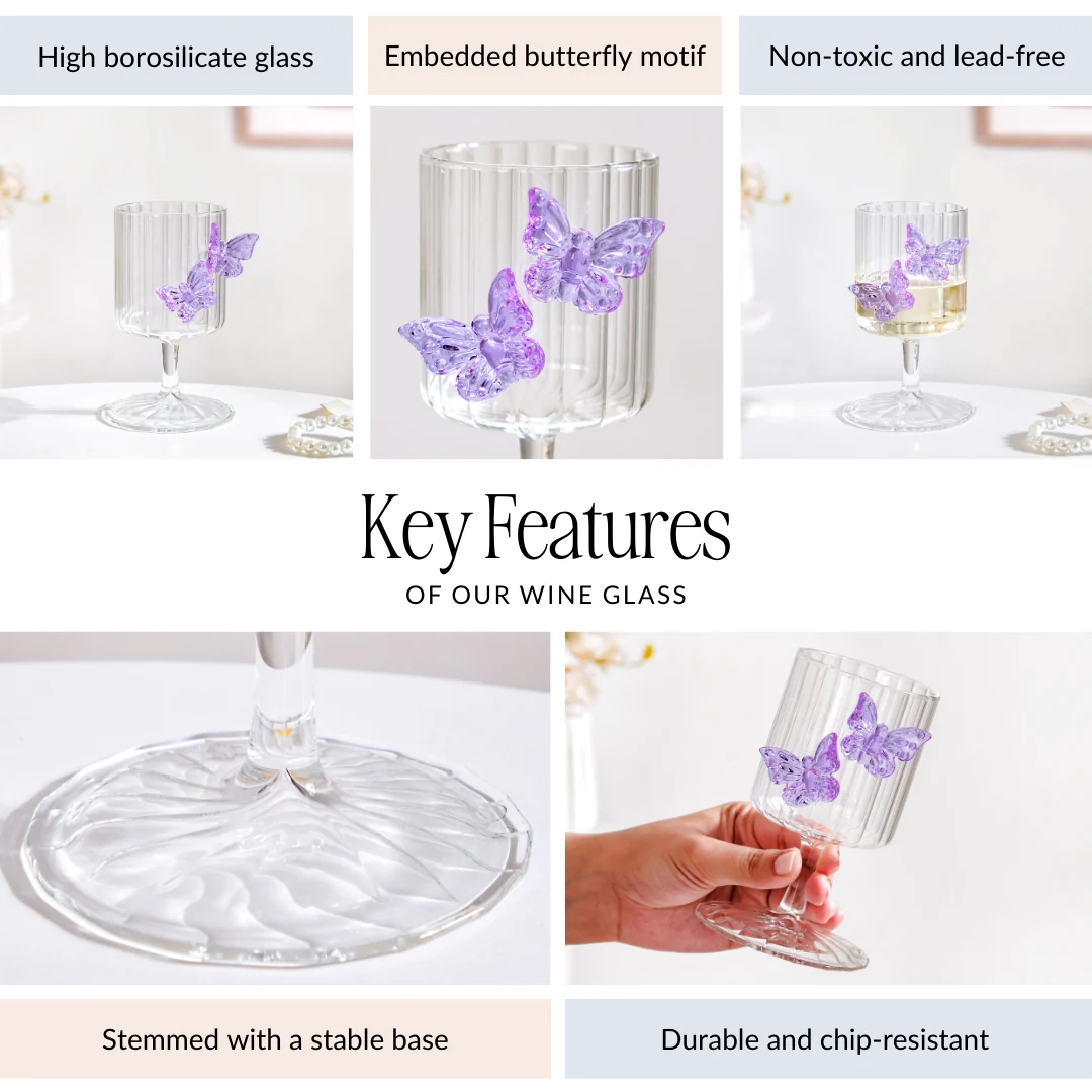 Crystal 3D Butterfly Wine Glass Lavender 250ml - Image 7