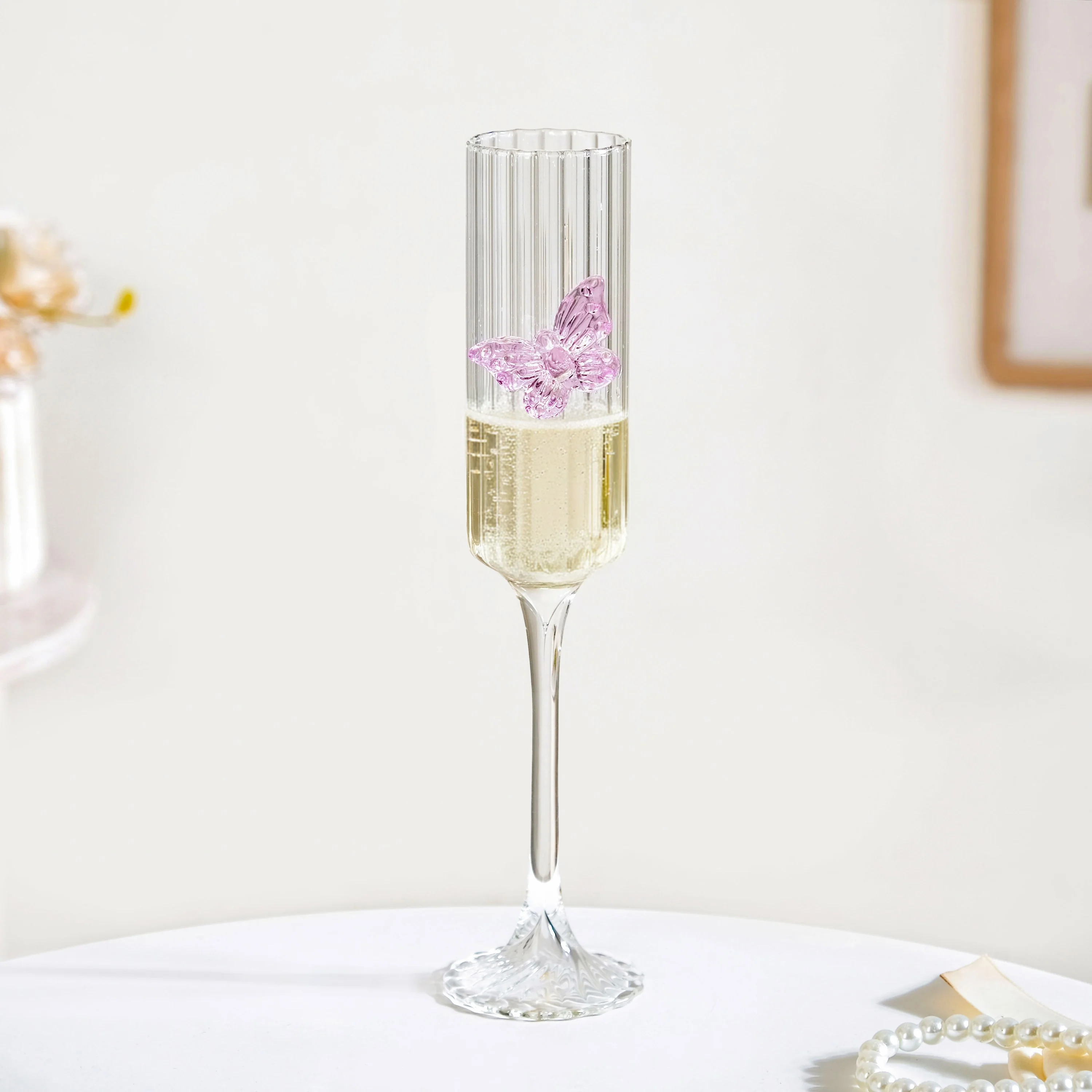 Crystal Butterfly Fluted Champagne Glass 190ml - Image 4