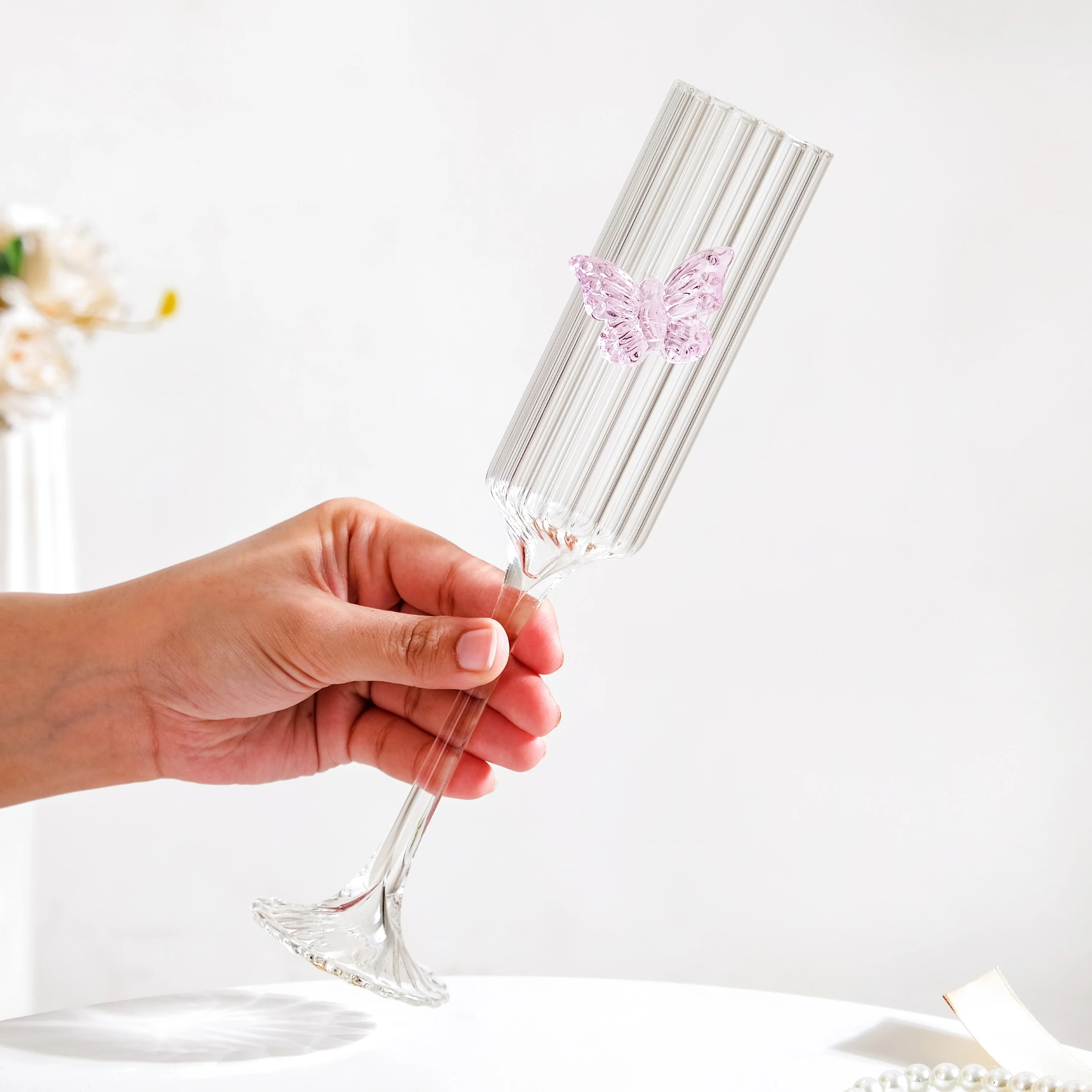 Crystal Butterfly Fluted Champagne Glass 190ml - Image 5