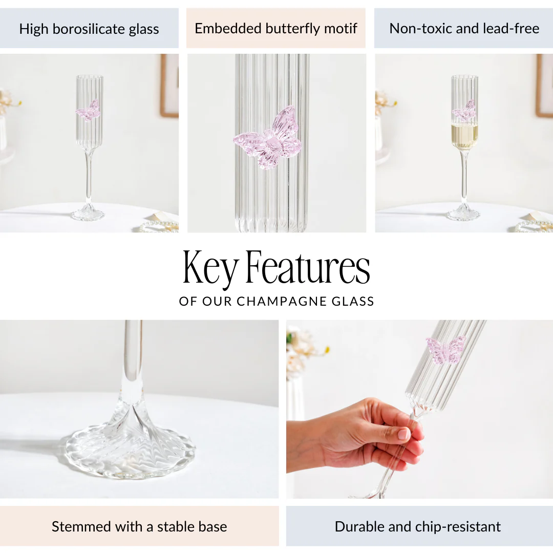 Crystal Butterfly Fluted Champagne Glass 190ml - Image 7