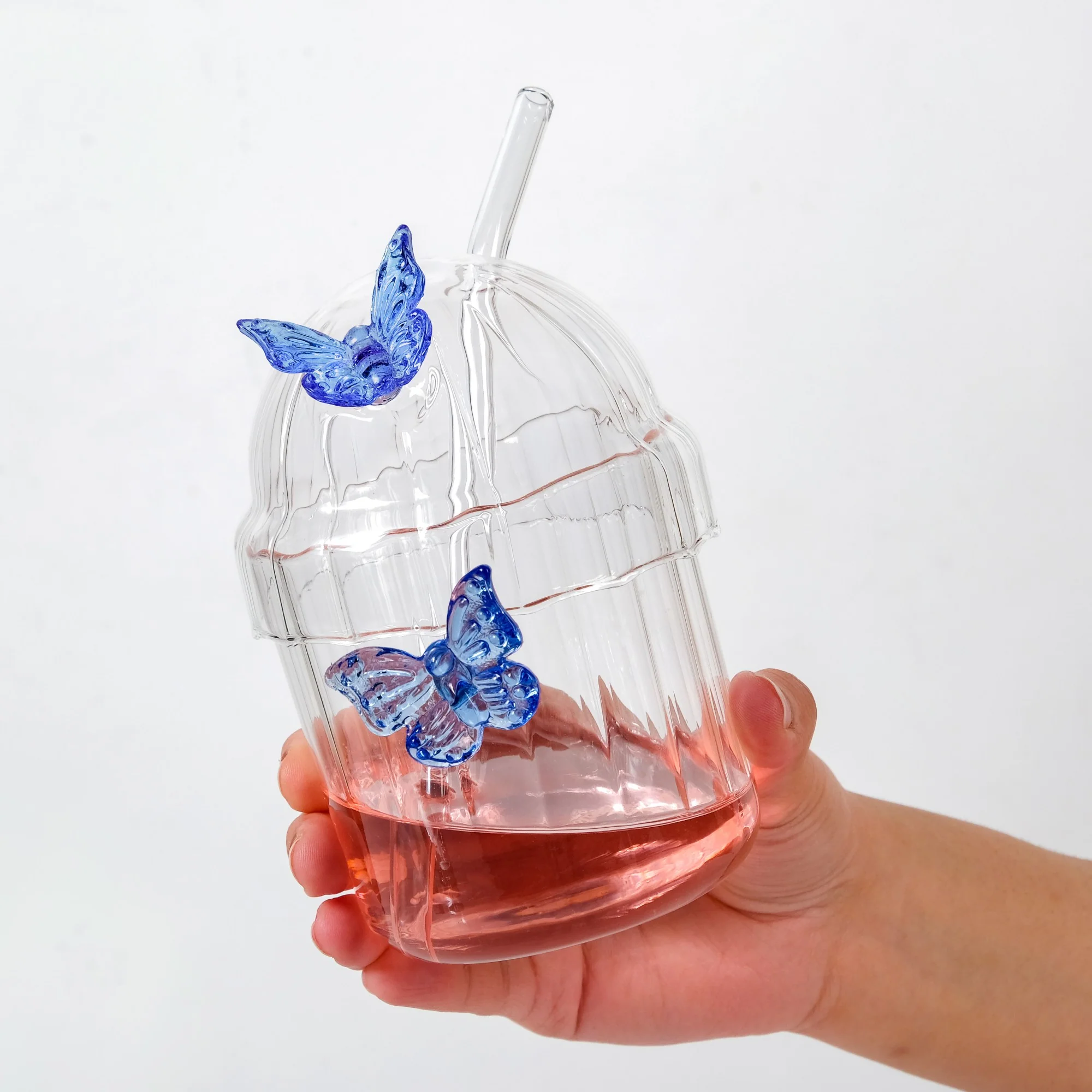 Crystal Fairy Core Butterfly Tumbler With Lid And Straw 450ml Set Of 2 Blue - Image 3