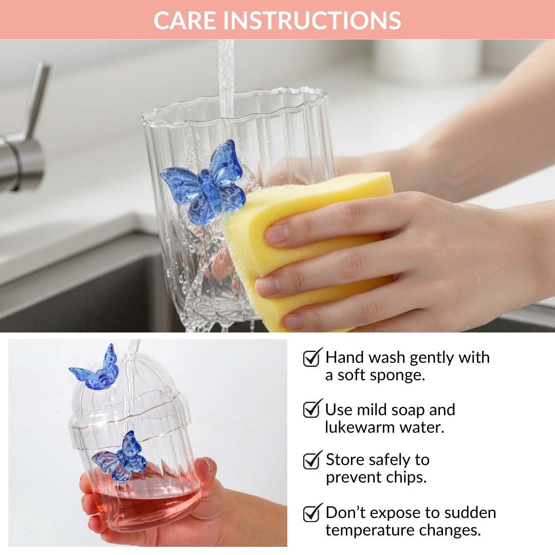 Crystal Fairy Core Butterfly Tumbler With Lid And Straw 450ml Set Of 2 Blue - Image 6