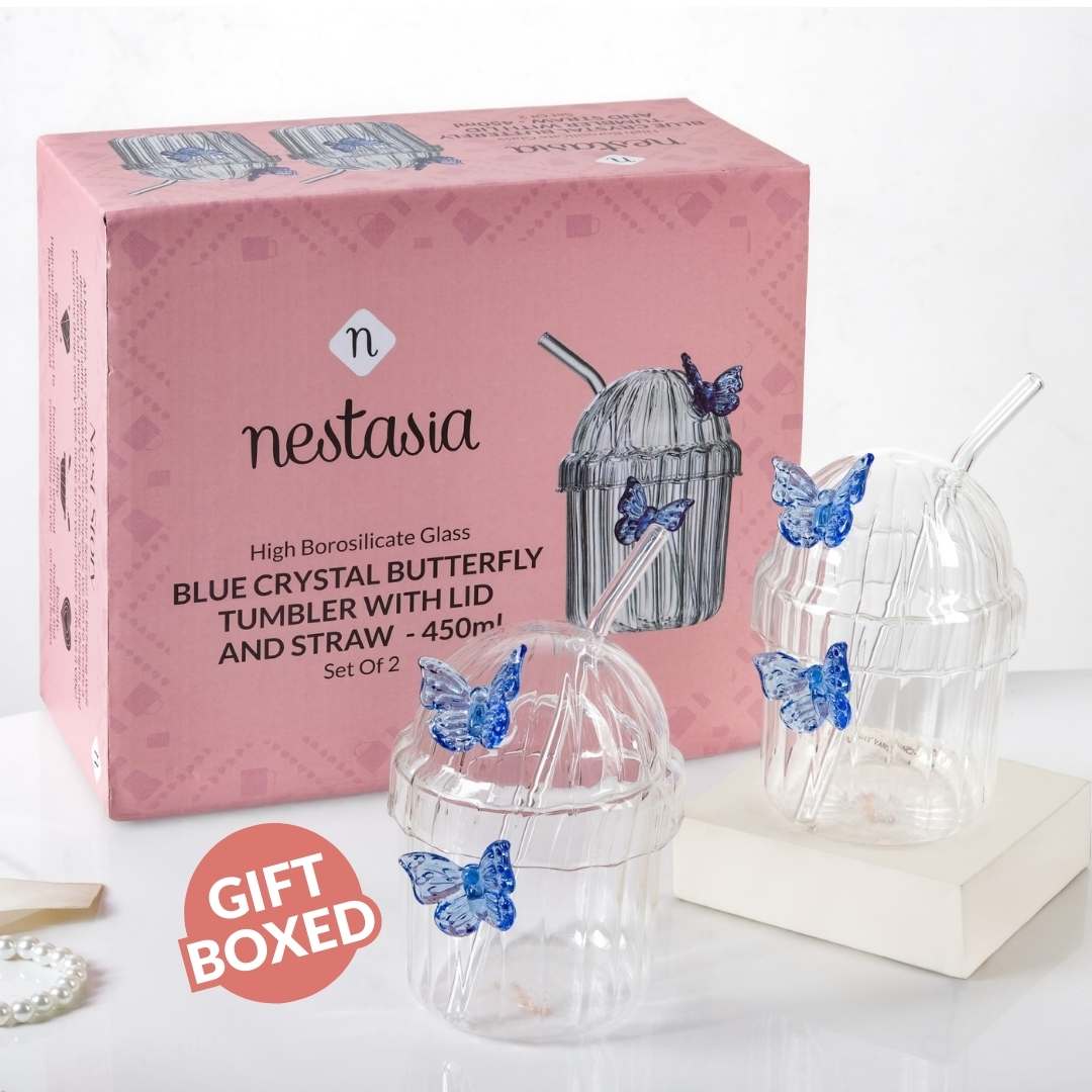 Crystal Fairy Core Butterfly Tumbler With Lid And Straw 450ml Set Of 2 Blue - Image 7