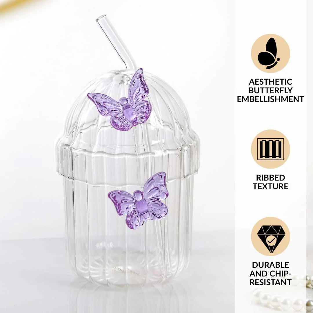 Crystal Fairy Core Butterfly Tumbler With Lid And Straw 450ml Set Of 2 Purple - Image 2