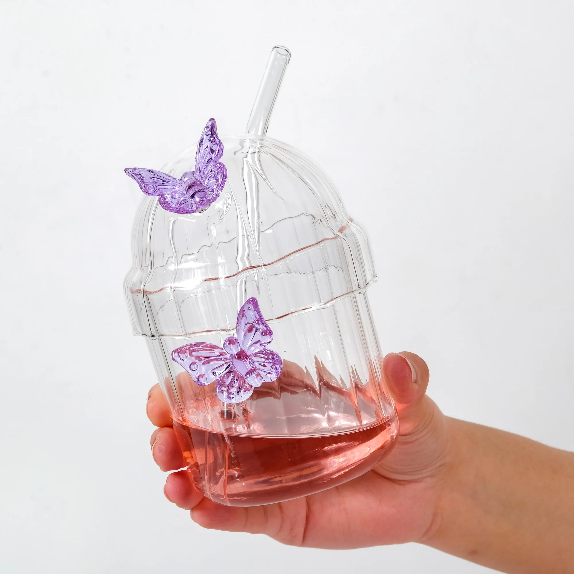 Crystal Fairy Core Butterfly Tumbler With Lid And Straw 450ml Set Of 2 Purple - Image 3