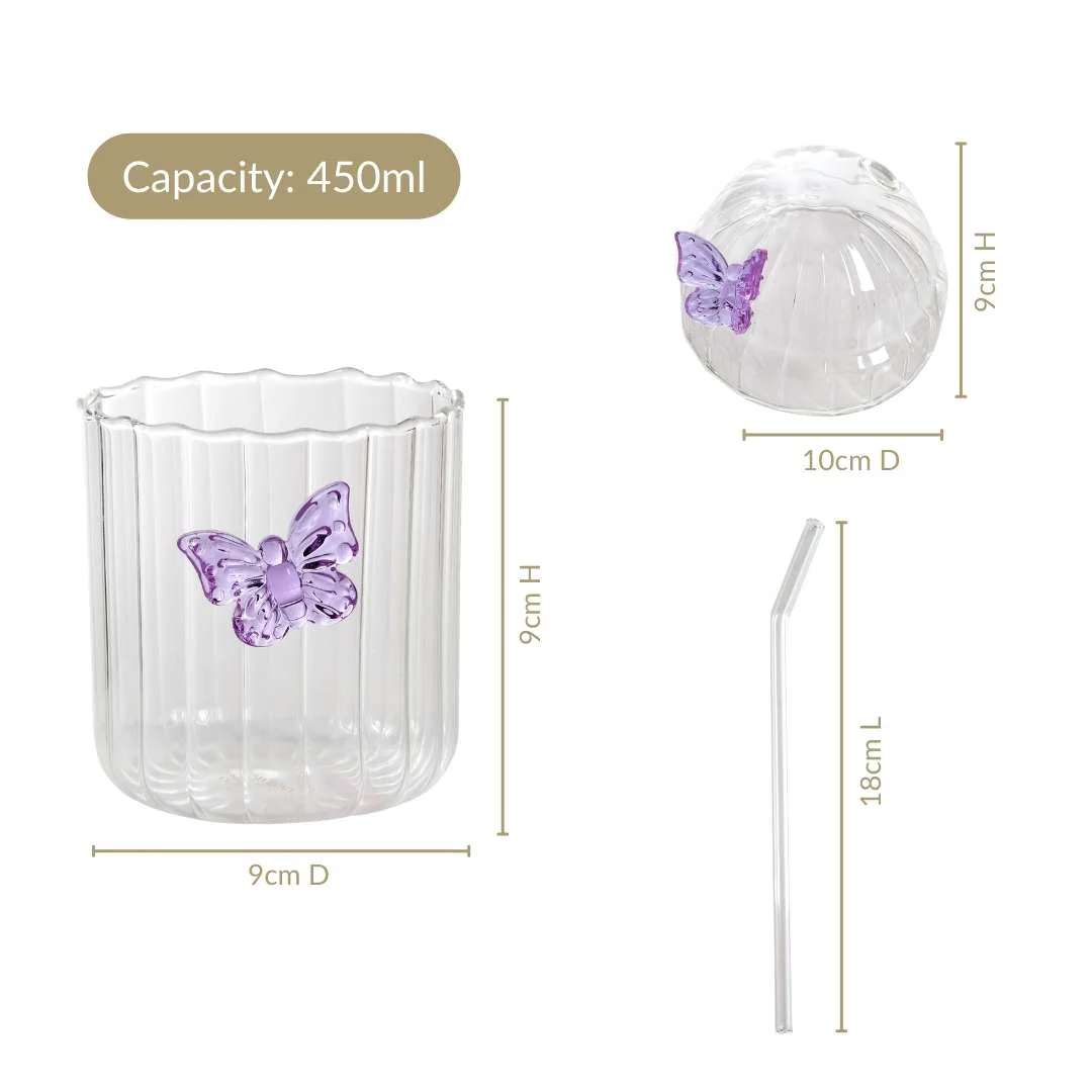 Crystal Fairy Core Butterfly Tumbler With Lid And Straw 450ml Set Of 2 Purple - Image 4
