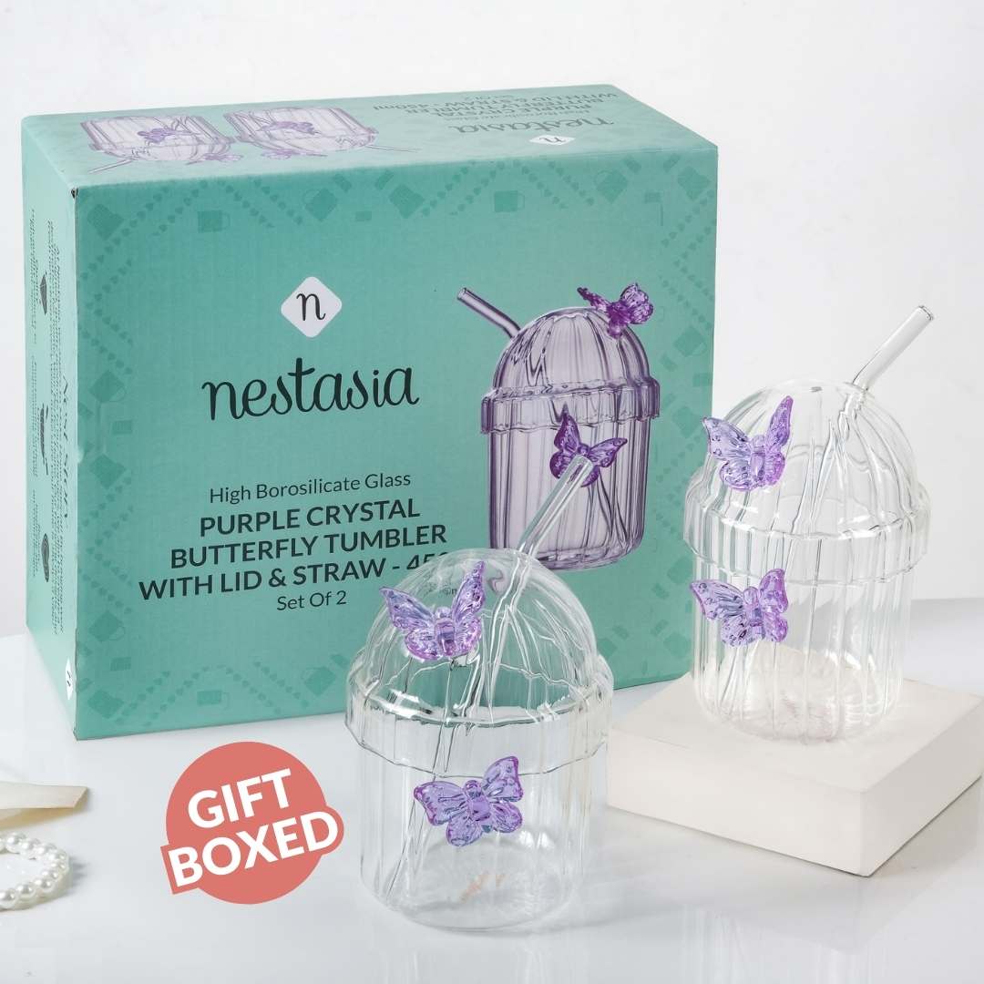 Crystal Fairy Core Butterfly Tumbler With Lid And Straw 450ml Set Of 2 Purple - Image 7