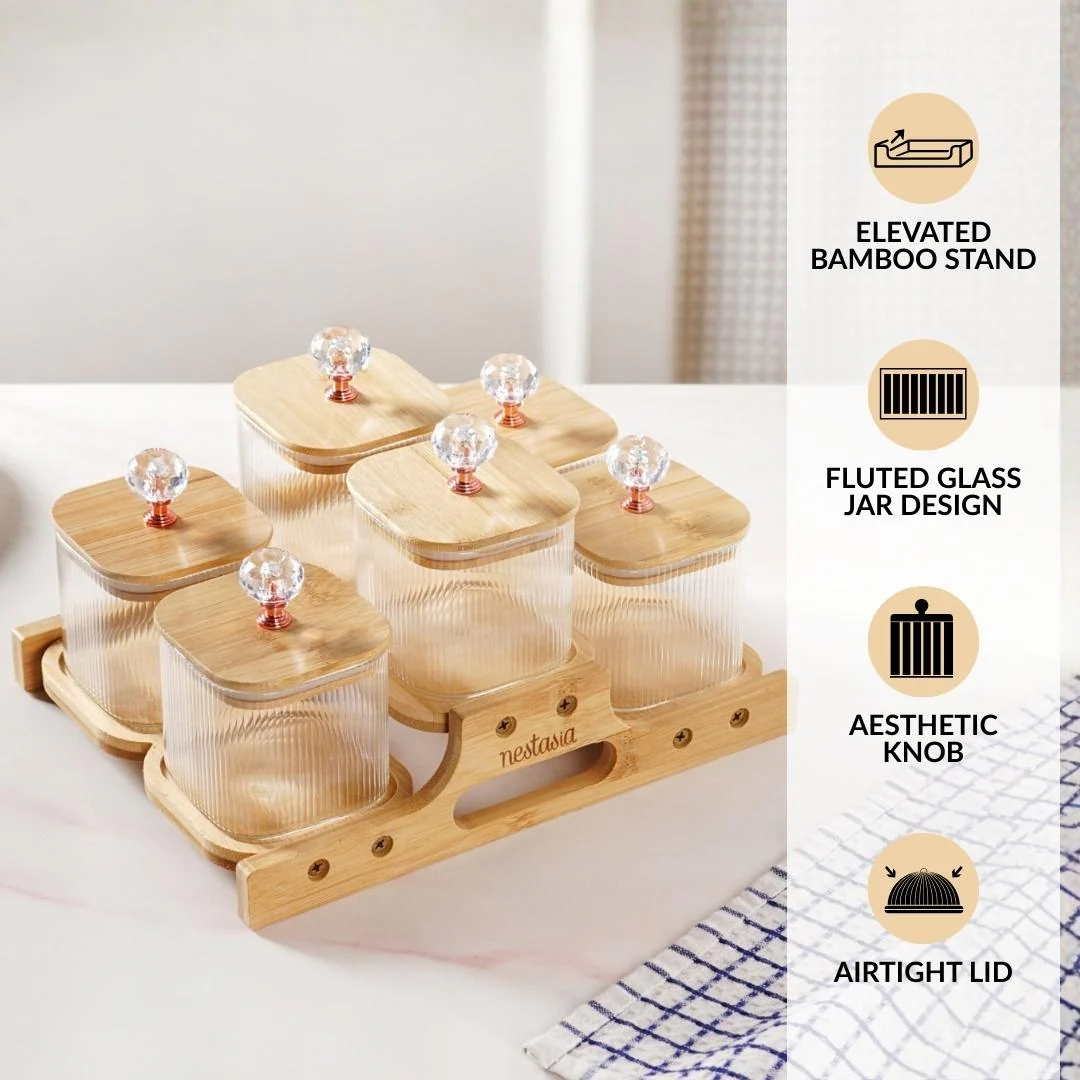 Crystal Knob Fluted Jars With Stand Set Of 7 380ml - Image 2