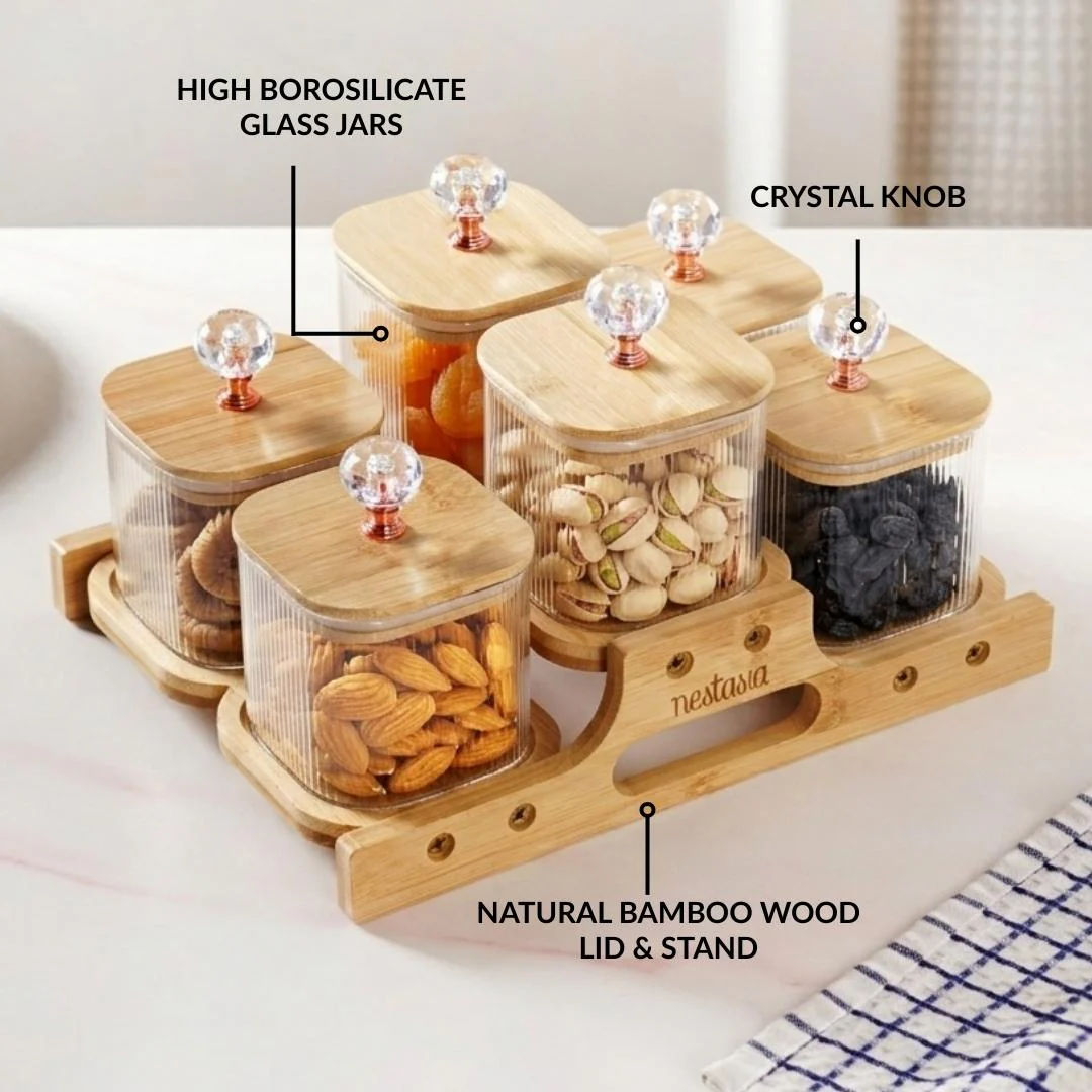 Crystal Knob Fluted Jars With Stand Set Of 7 380ml - Image 3