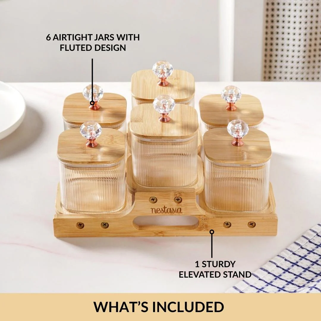 Crystal Knob Fluted Jars With Stand Set Of 7 380ml - Image 4