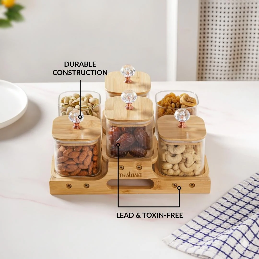 Crystal Knob Fluted Jars With Stand Set Of 7 380ml - Image 6