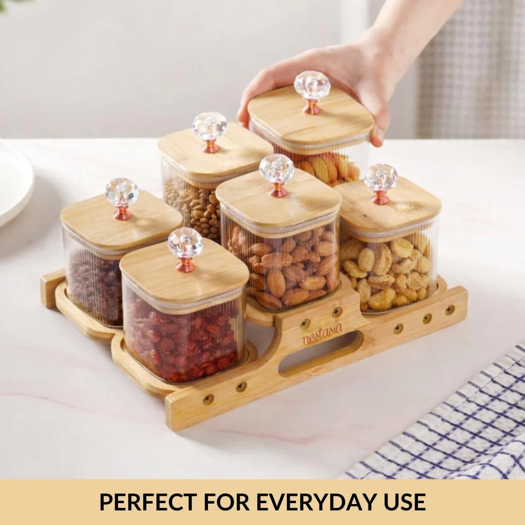 Crystal Knob Fluted Jars With Stand Set Of 7 380ml - Image 7