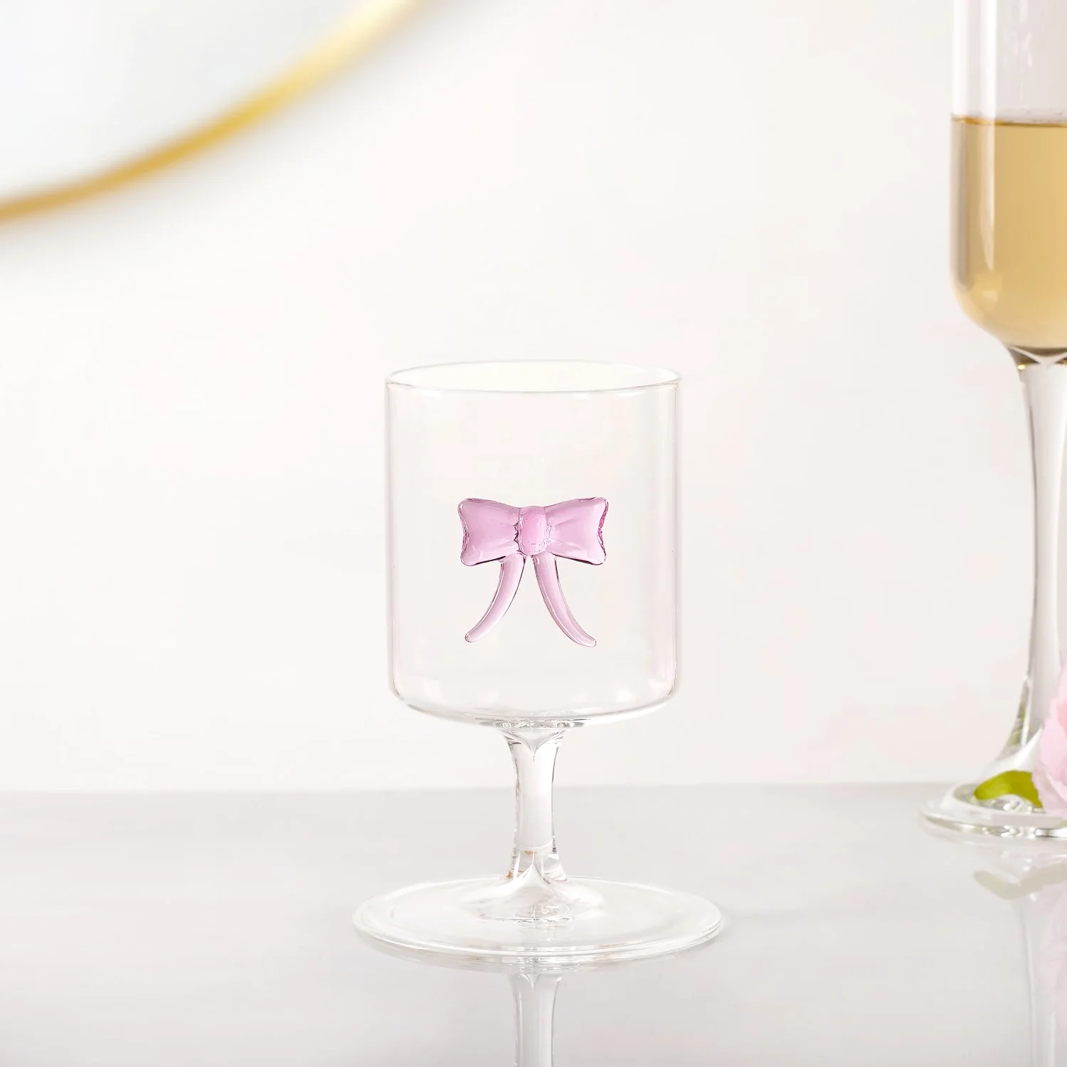Crystal Pink Bow Borosilicate Wine Glass 250ml - Image 10