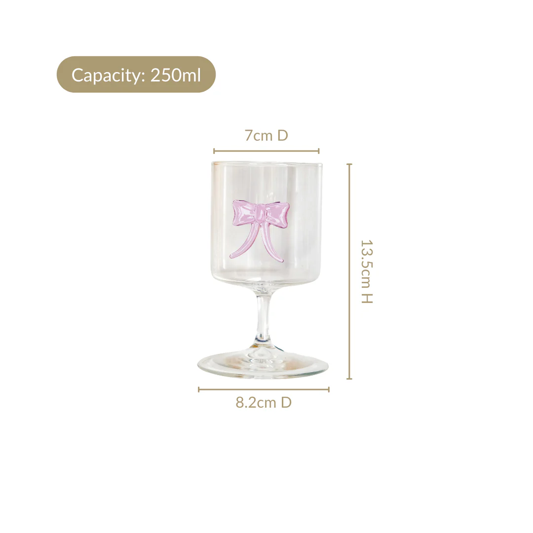 Crystal Pink Bow Borosilicate Wine Glass 250ml - Image 5