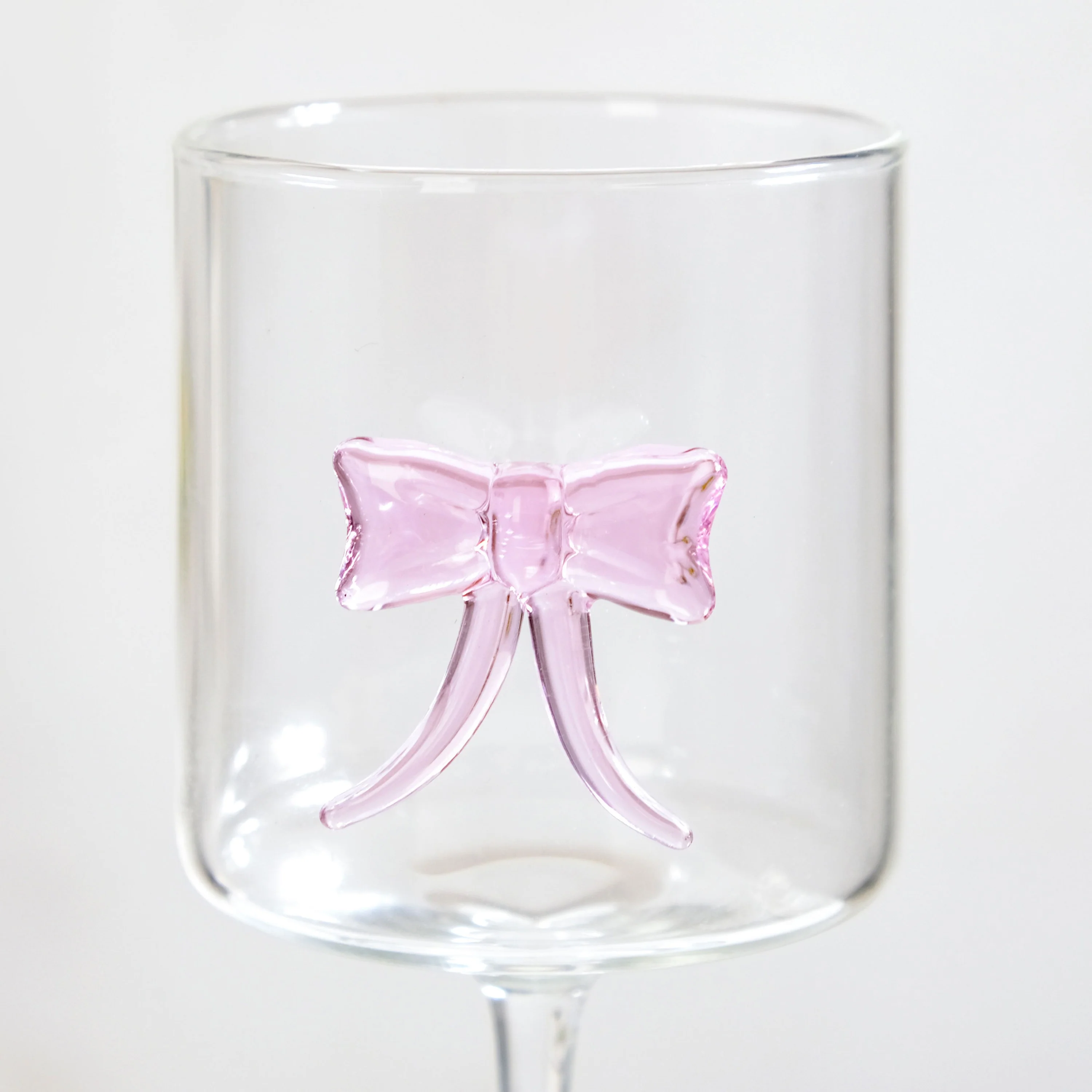 Crystal Pink Bow Borosilicate Wine Glass 250ml - Image 8