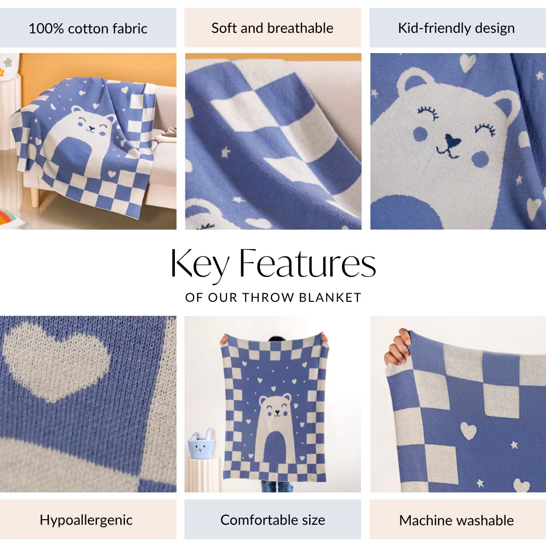 Cuddle Bear Knitted Cotton Throw Blanket For Toddlers 105x78cm - Image 4