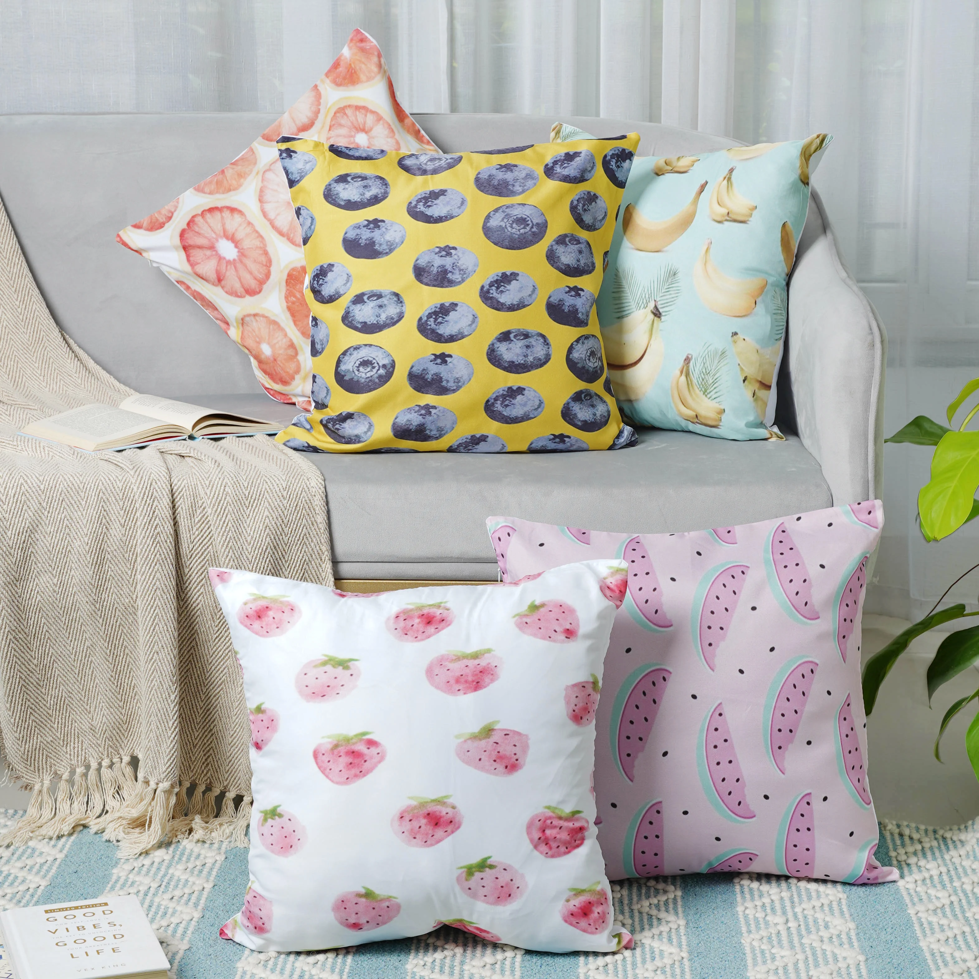 Cushion Cover Set of 5 with Fruit Prints - Image 4