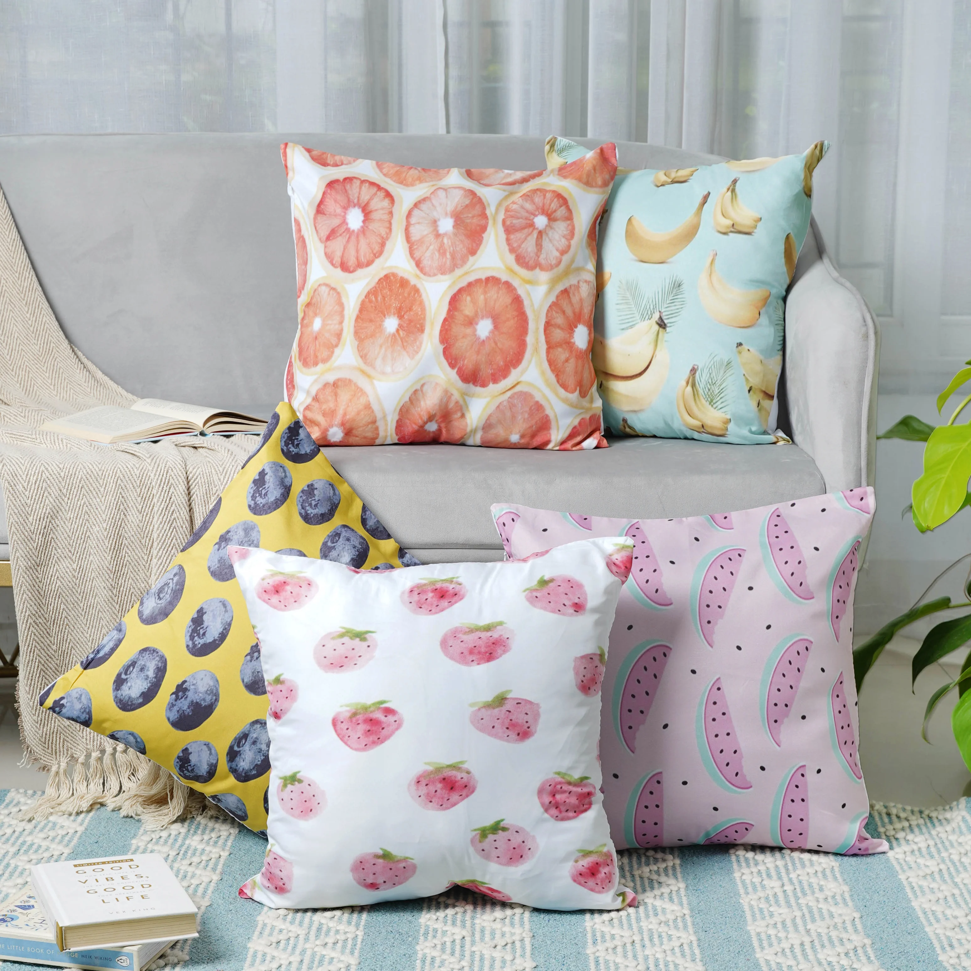 Cushion Cover Set of 5 with Fruit Prints - Image 5