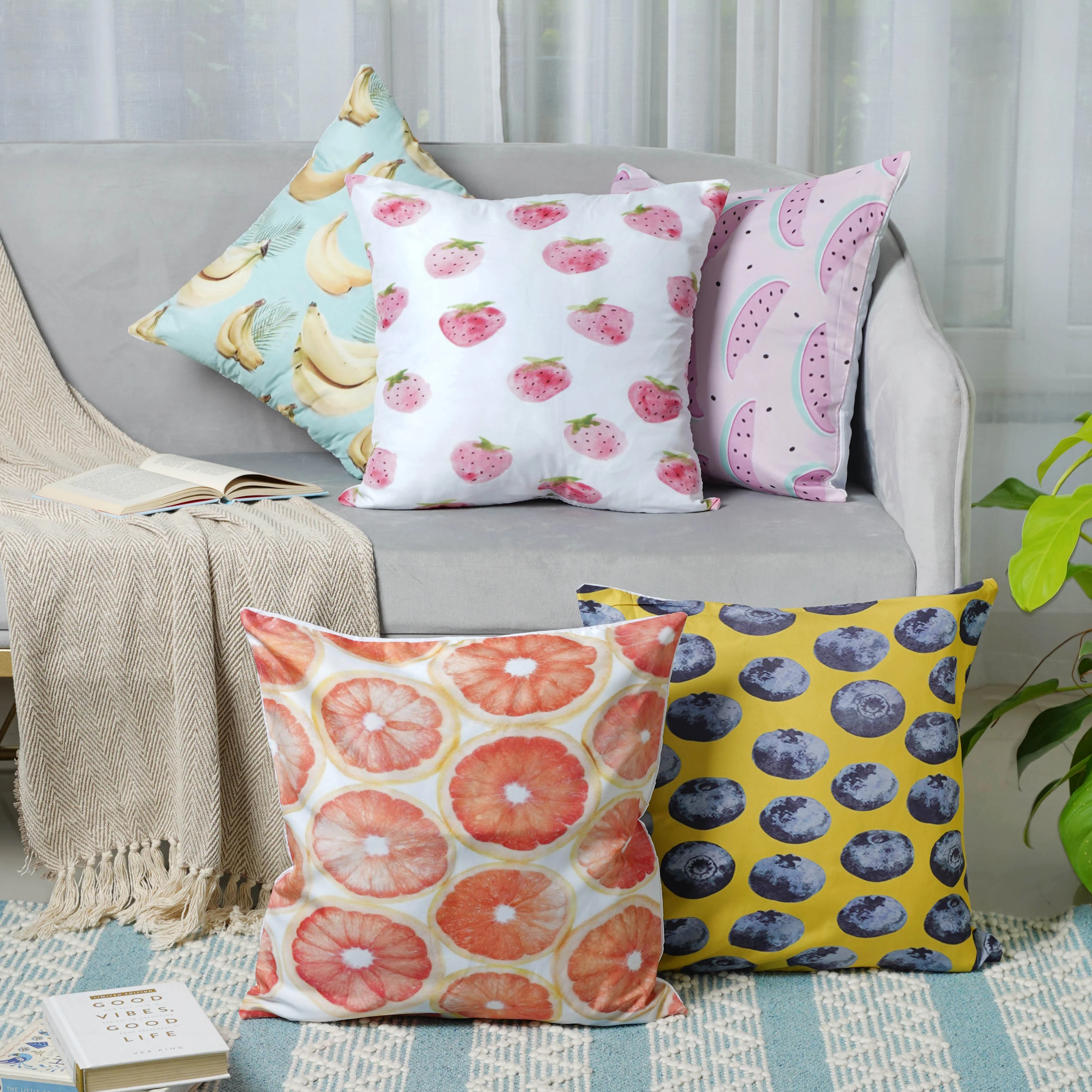 Cushion Cover Set of 5 with Fruit Prints - Image 6
