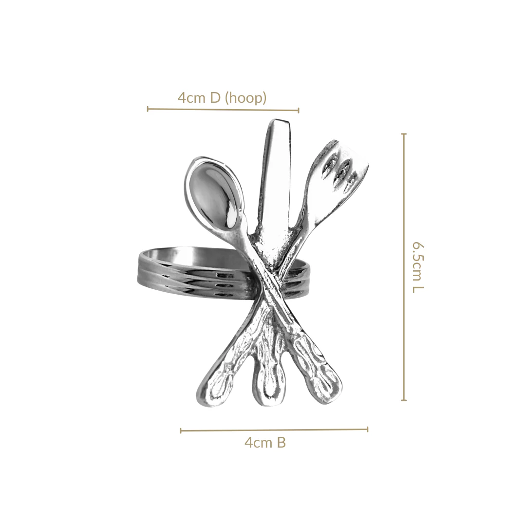 Cutlery Napkin Ring In Pure Brass Set Of 6 Silver - Image 3