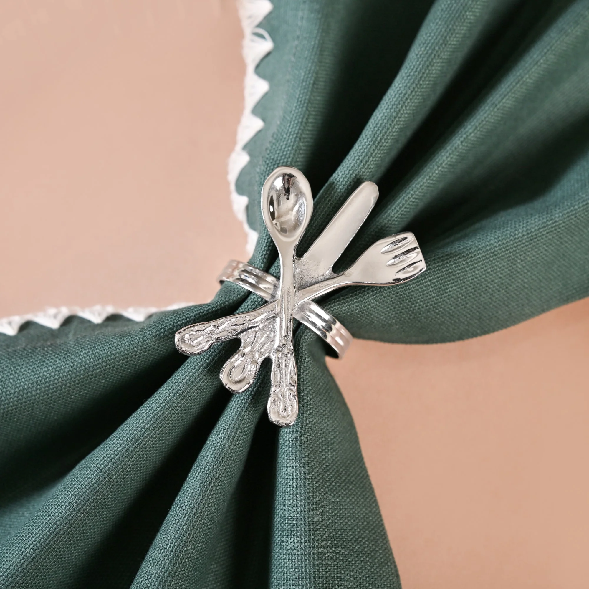 Cutlery Napkin Ring In Pure Brass Set Of 6 Silver - Image 5