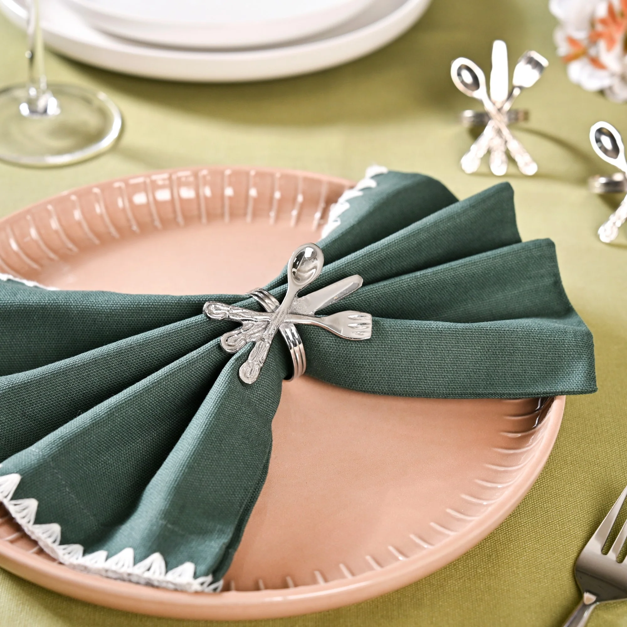 Cutlery Napkin Ring In Pure Brass Set Of 6 Silver - Image 7