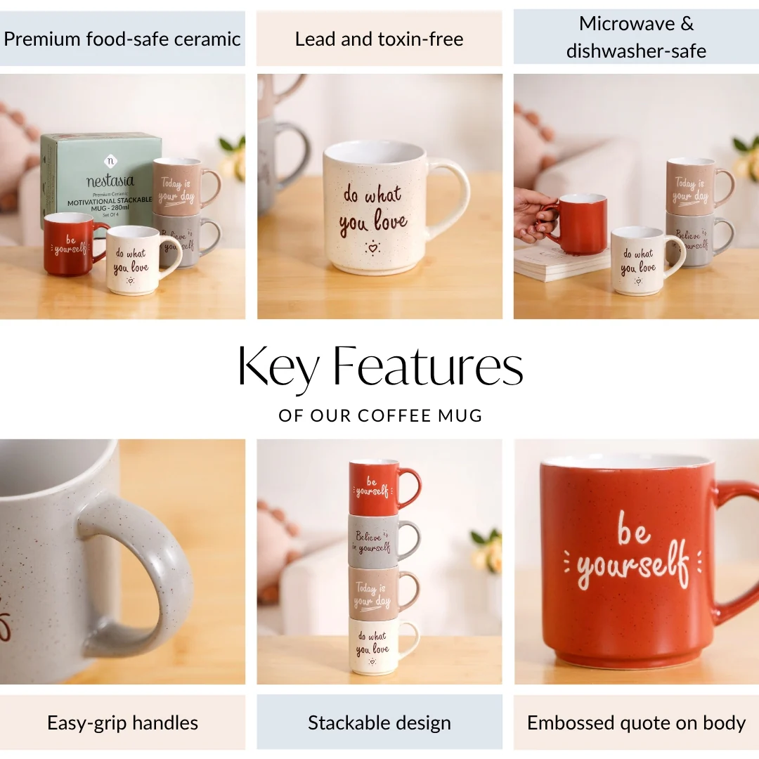 Daily Motivation Quotes Stackable Mugs Set Of 4 280ml - Image 4