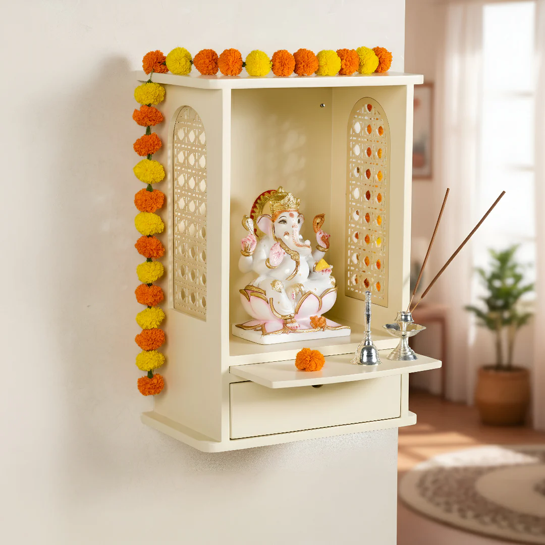Daily Pooja Mandir For Home And Office Ivory Medium 30x17x42cm - Image 10