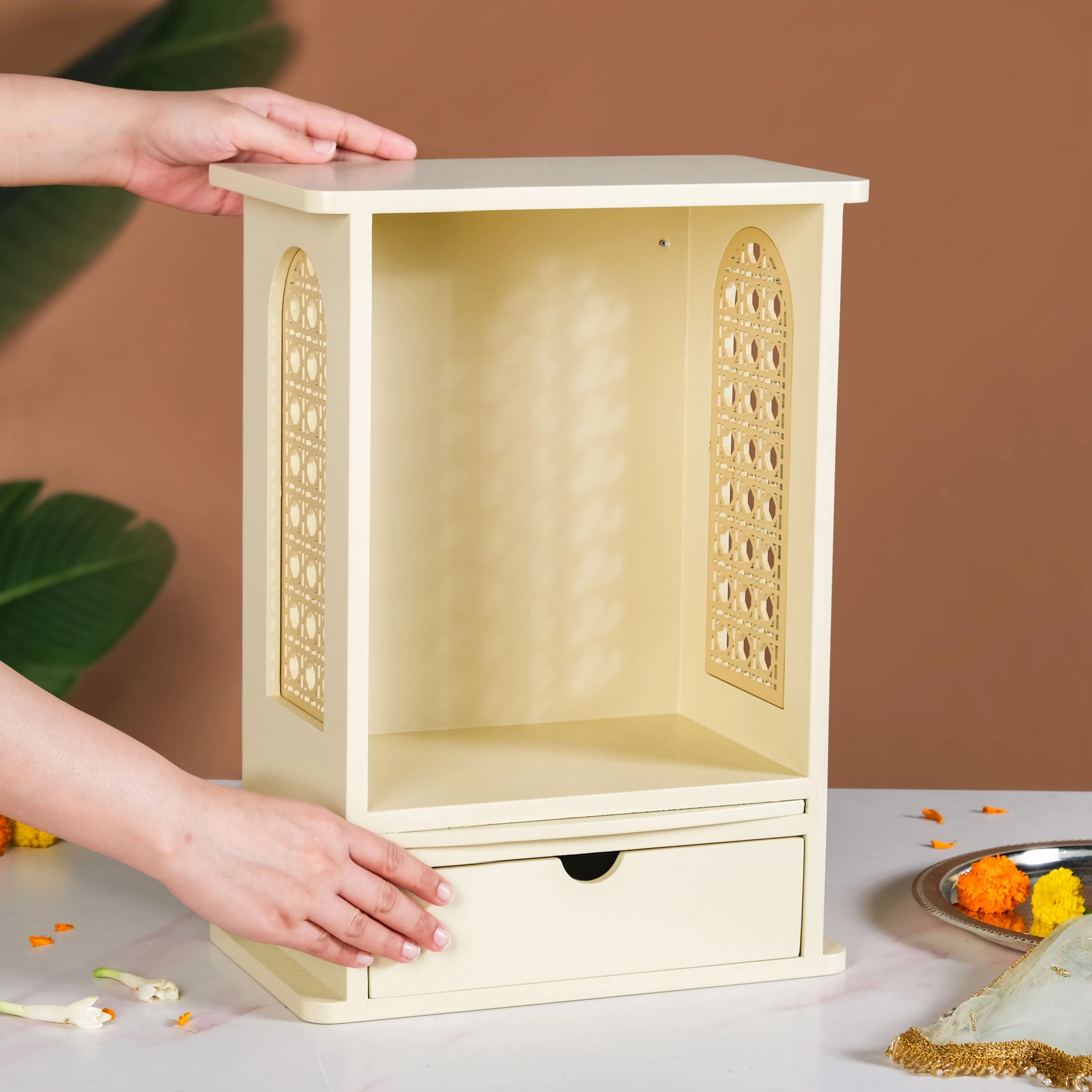 Daily Pooja Mandir For Home And Office Ivory Medium 30x17x42cm - Image 3