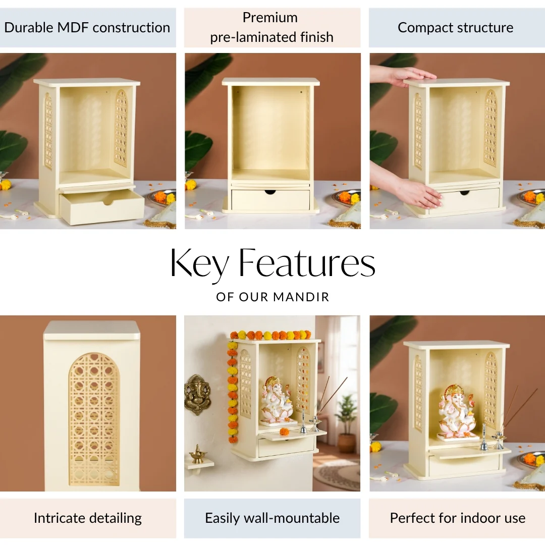 Daily Pooja Mandir For Home And Office Ivory Medium 30x17x42cm - Image 5