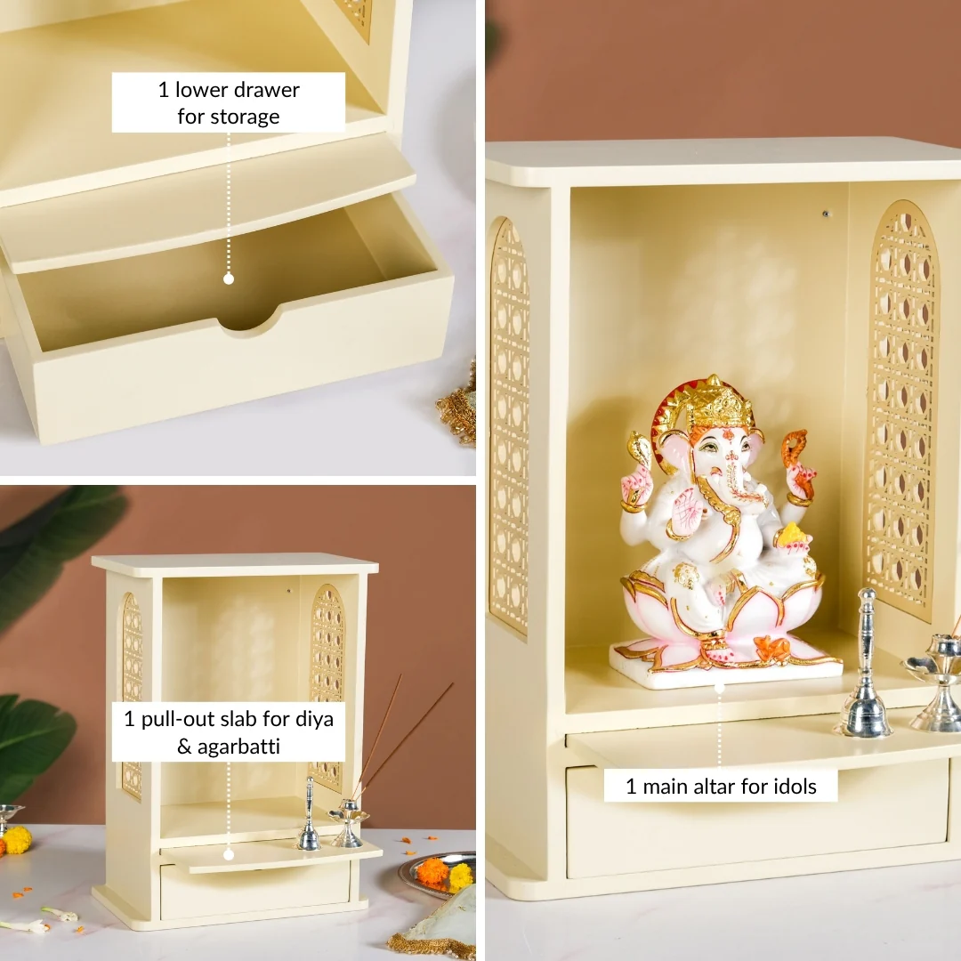Daily Pooja Mandir For Home And Office Ivory Medium 30x17x42cm - Image 6