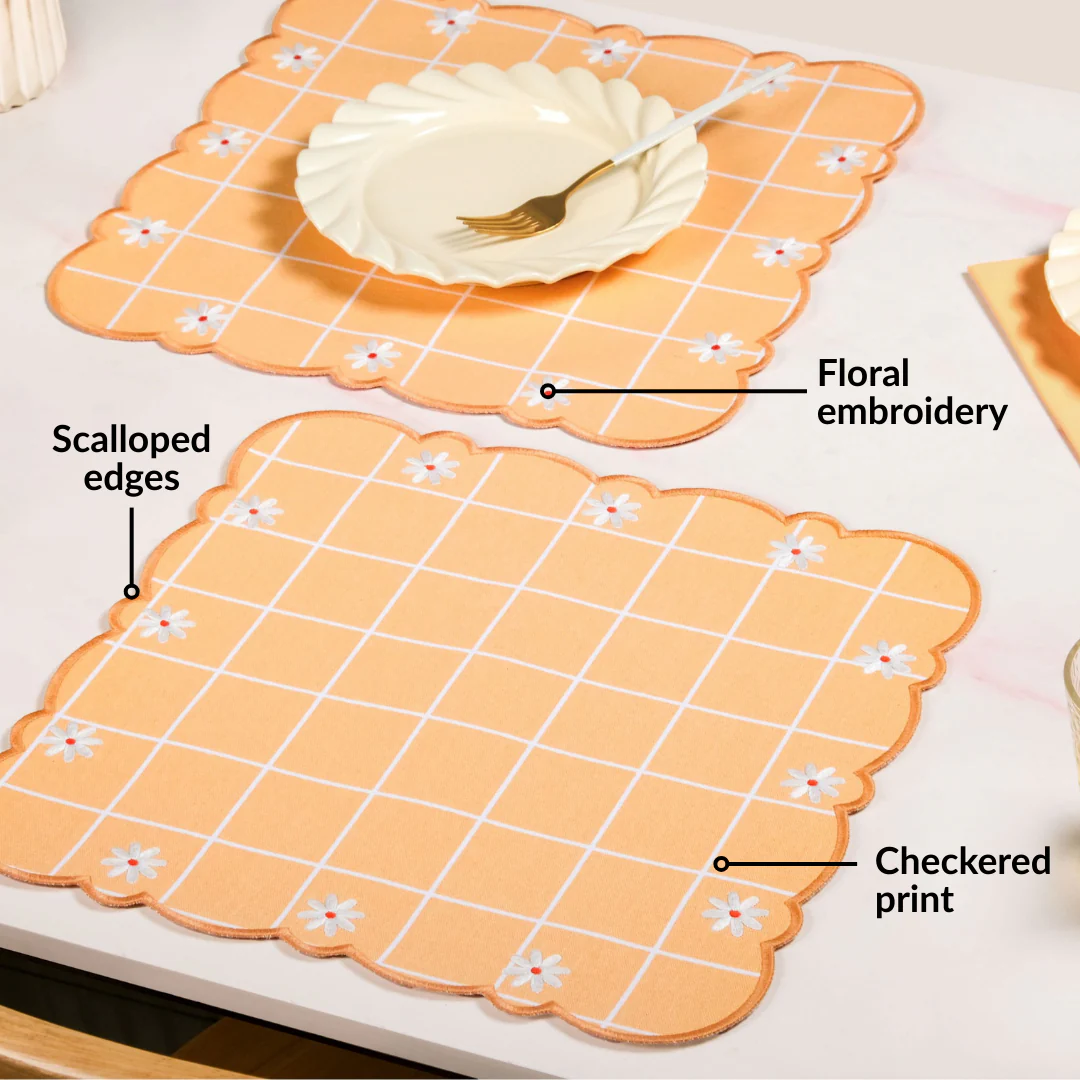 Daisy Cotton Embroidered Scallop Table Mat Set Of 6 - Image 2