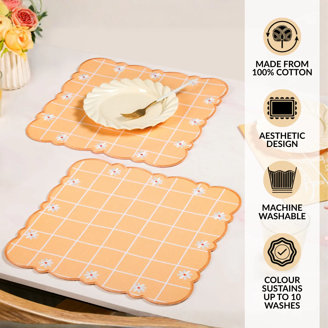 Daisy Cotton Embroidered Scallop Table Mat Set Of 6 - Image 3