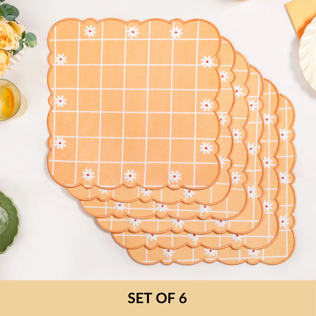 Daisy Cotton Embroidered Scallop Table Mat Set Of 6 - Image 5