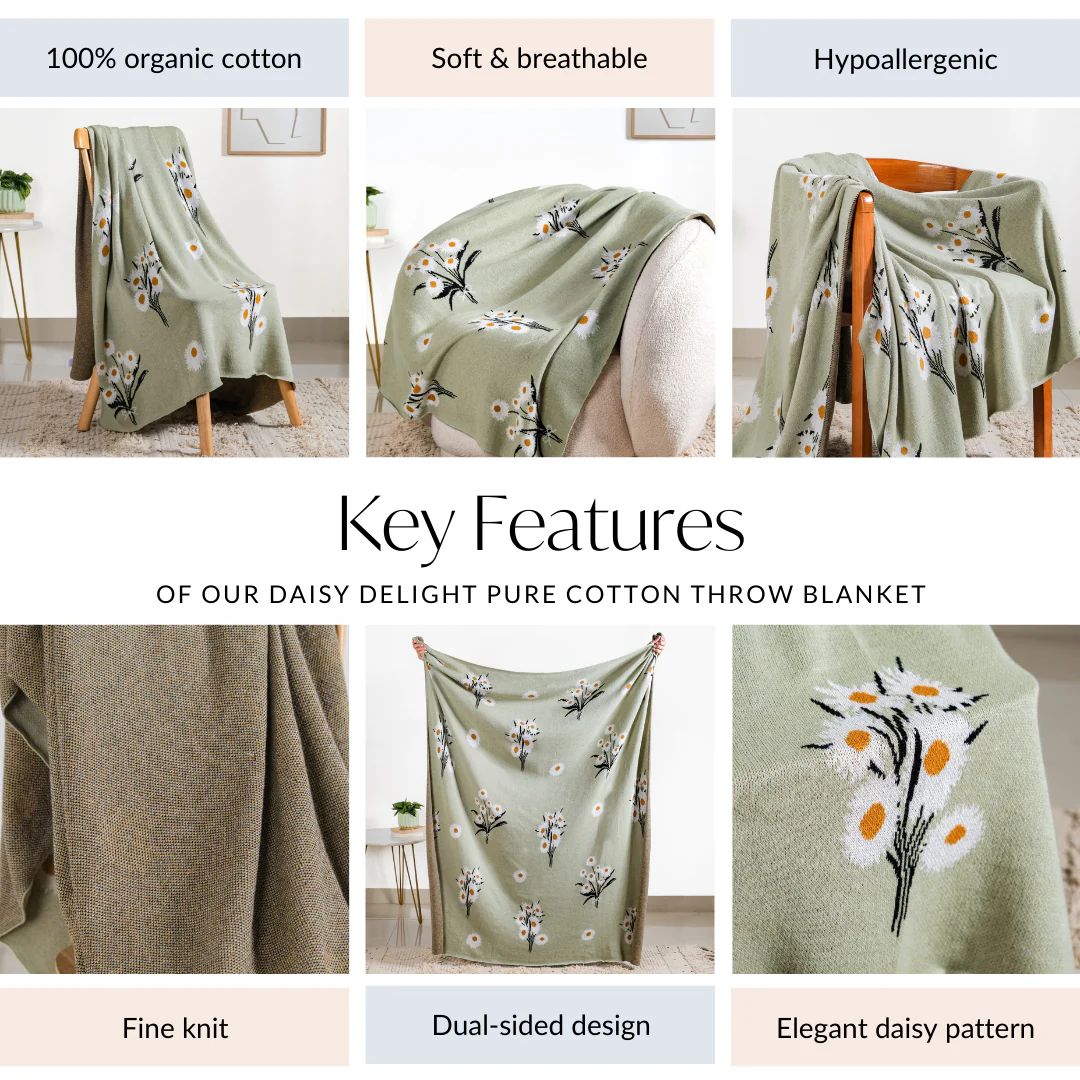 Daisy Delight Pure Cotton Throw Blanket - Image 4