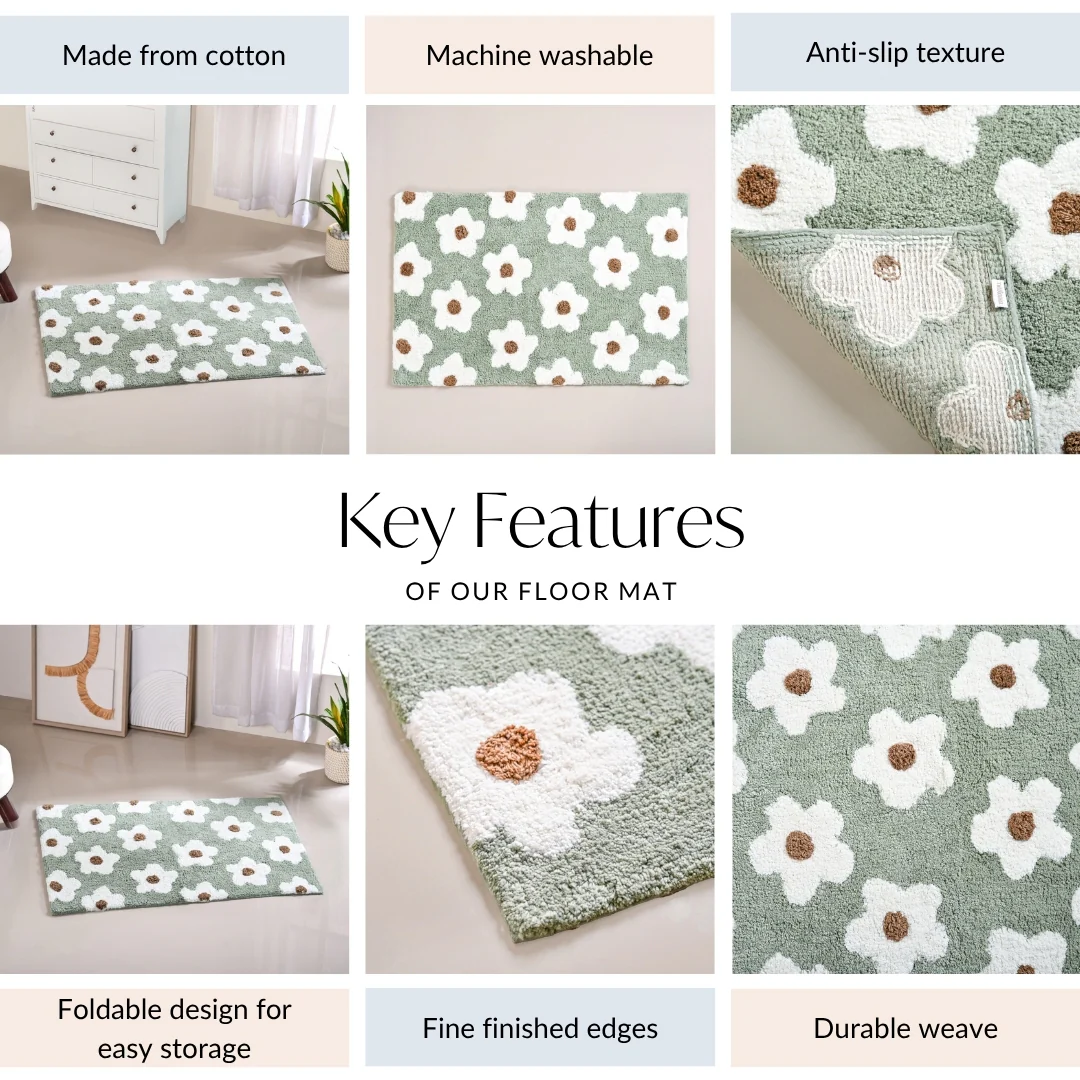 Daisy Flowers Cotton Anti Slip Floor Mat 83x53cm - Image 3