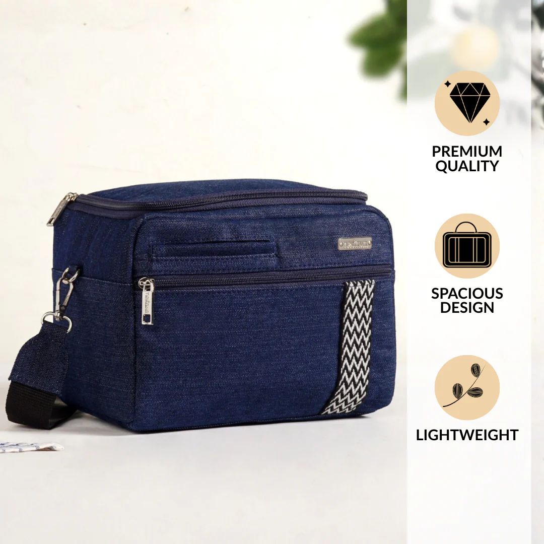 Denim Office Lunch Bag With Shoulder Strap - Image 2