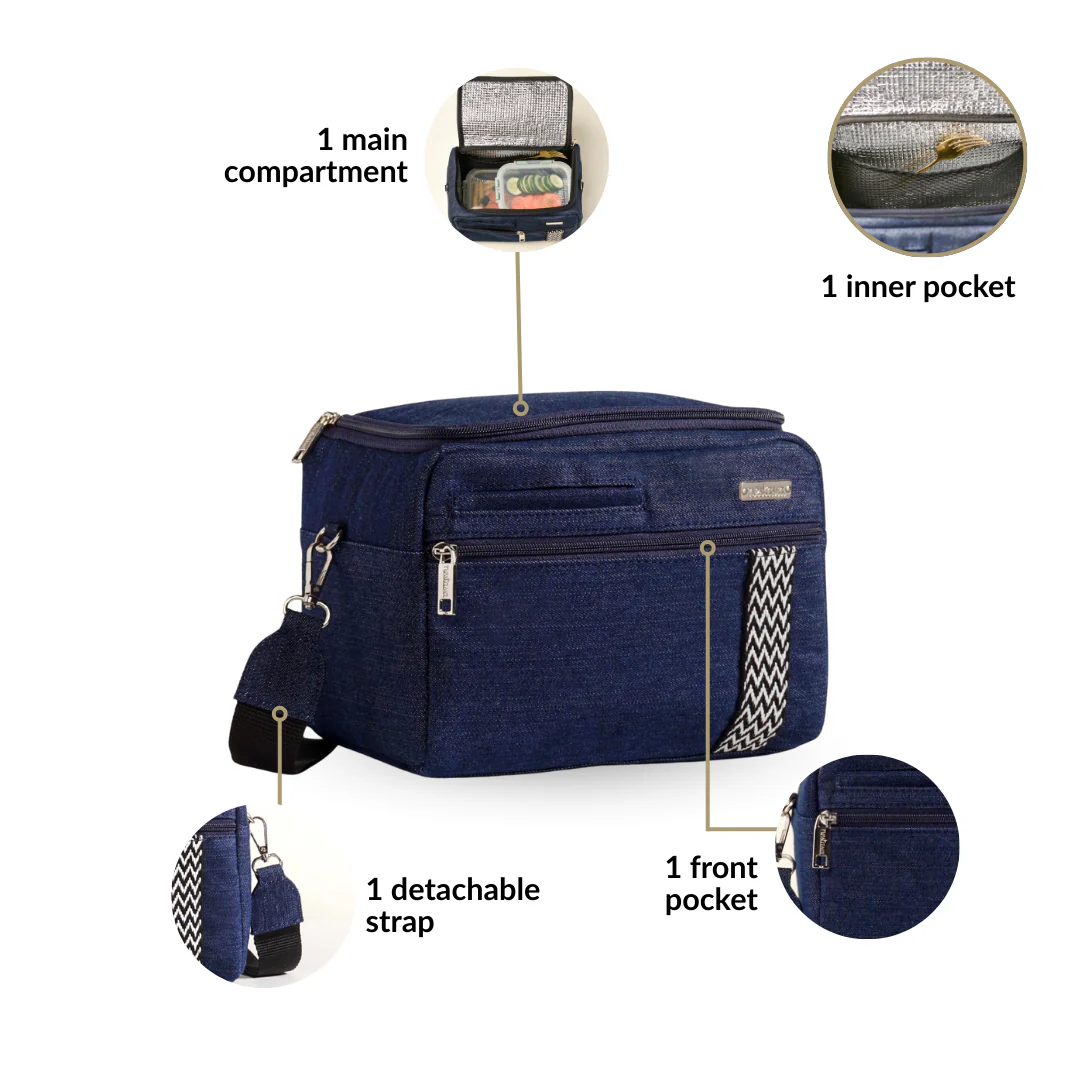 Denim Office Lunch Bag With Shoulder Strap - Image 3