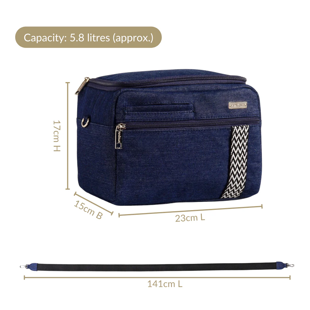 Denim Office Lunch Bag With Shoulder Strap - Image 4
