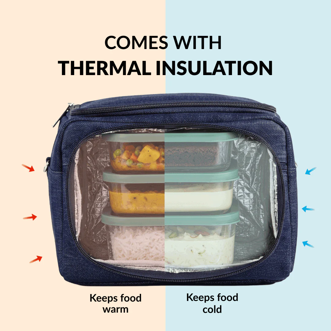 Denim Office Lunch Bag With Shoulder Strap - Image 5
