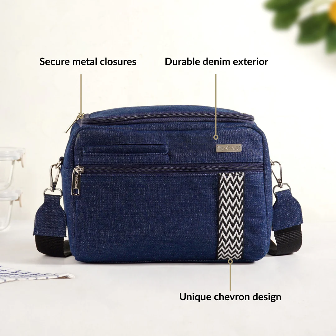 Denim Office Lunch Bag With Shoulder Strap - Image 6